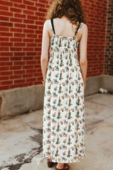 Lucky & Blessed Crème Midi-jurk met Cactus- en Cowboyprint