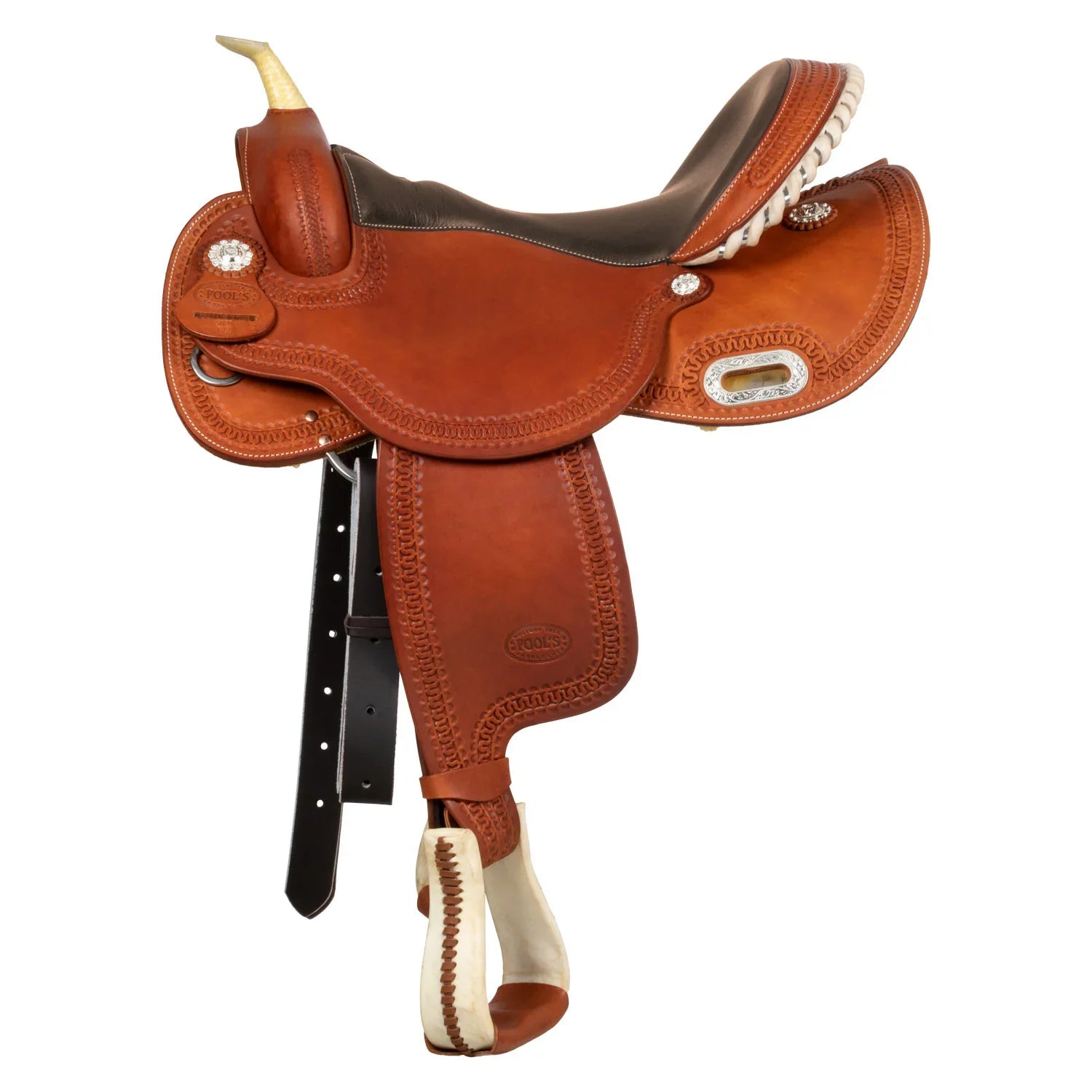 Selle de baril Pool's SE 0075, siège coloré en cuir brut