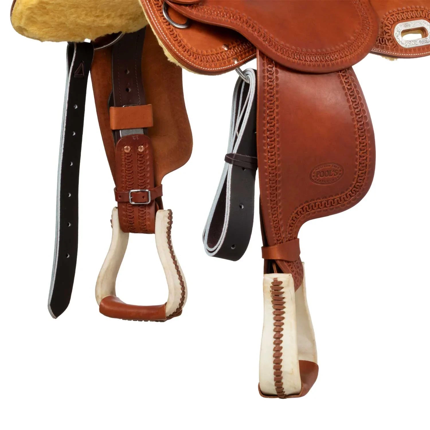 Selle de baril Pool's SE 0075, siège coloré en cuir brut