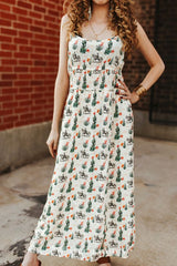 Lucky & Blessed Crème Midi-jurk met Cactus- en Cowboyprint
